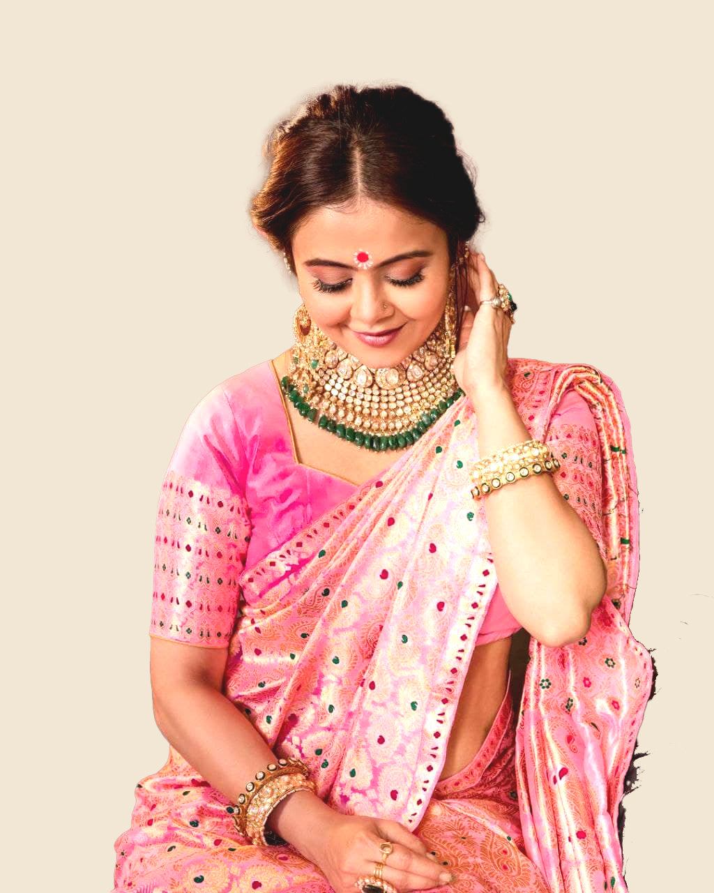 Pink Bollywood Pure Silk Kanjivaram saree for wedding and party wear