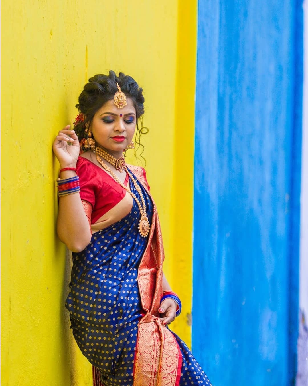 Bollywood Design Blue and Red Saree For Women