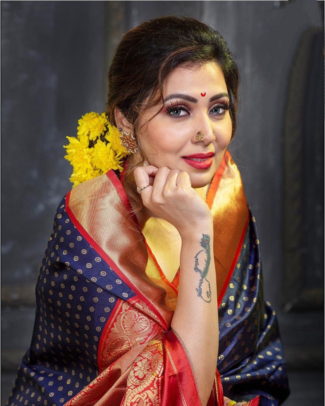 Bollywood Design Blue and Red Saree For Women