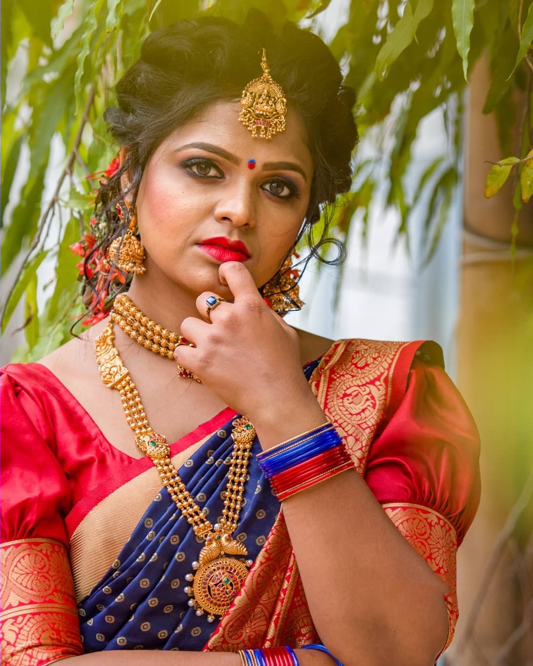 Bollywood Design Blue and Red Saree For Women