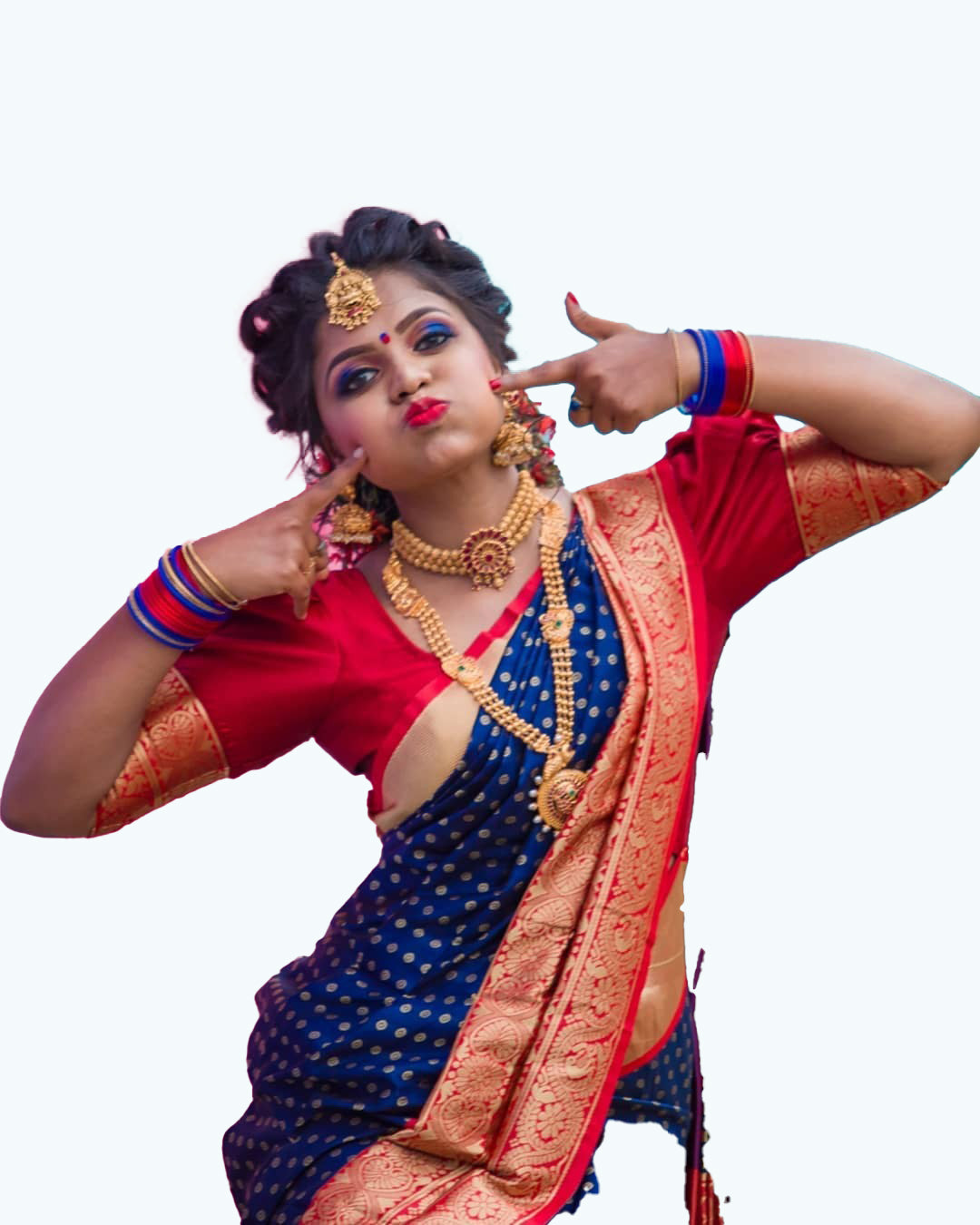 Bollywood Design Blue and Red Saree For Women