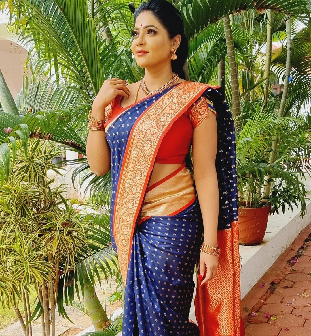 Bollywood Design Blue and Red Saree For Women