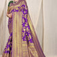 Royal Purple Banarasi Silk Saree with Golden Zari and Green Contrast Blouse