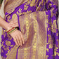 Royal Purple Banarasi Silk Saree with Golden Zari and Green Contrast Blouse
