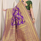 Royal Purple Banarasi Silk Saree with Golden Zari and Green Contrast Blouse