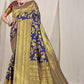 Royal Blue Banarasi Silk Saree with Golden Zari Work and Maroon Contrast Blouse
