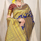 Royal Blue Banarasi Silk Saree with Golden Zari Work and Maroon Contrast Blouse