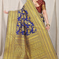 Royal Blue Banarasi Silk Saree with Golden Zari Work and Maroon Contrast Blouse