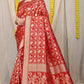 Red Banarasi Silk Saree with Gold Zari Elephant & Peacock Motifs