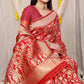 Red Banarasi Silk Saree with Gold Zari Elephant & Peacock Motifs