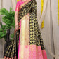 Black & Pink Kanjivaram Silk Saree with Gold Zari Weaving With blouse piece