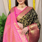 Black & Pink Kanjivaram Silk Saree with Gold Zari Weaving With blouse piece