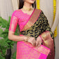 Black & Pink Kanjivaram Silk Saree with Gold Zari Weaving With blouse piece