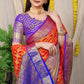 Radiant Red-Orange kanjeevaram Silk Saree with Royal Blue Zari Border