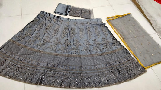 Ethnic Dark Grey Lehenga Choli For Partywear