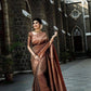 Brown Banarasi Coffee Coloured Soft Silk Saree With Copper Zari Work