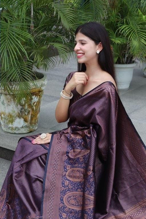 Dark Purple Wedding Wear Saree in Banarasi Silk