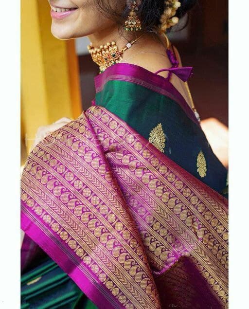 Green Jacquard Work Soft Silk Saree