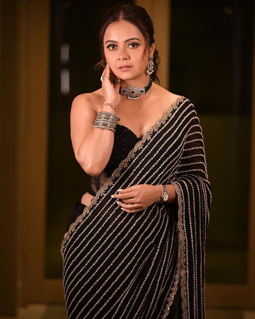 Black Color Sequence Work Celebrity Style Soft Net Saree