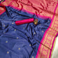 Wedding Blue Golden Kanjivaram Silk Saree For Women