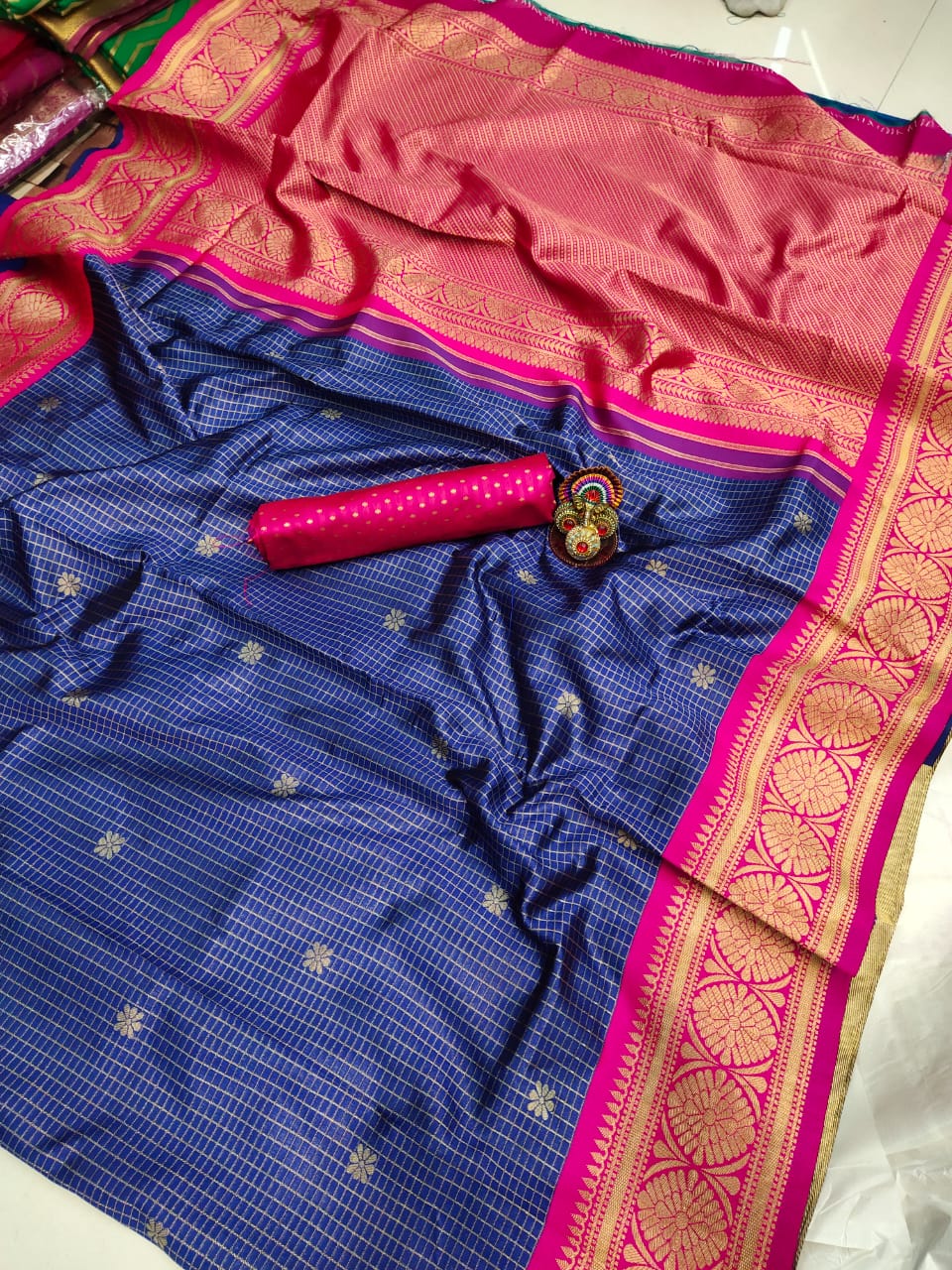 Wedding Blue Golden Kanjivaram Silk Saree For Women