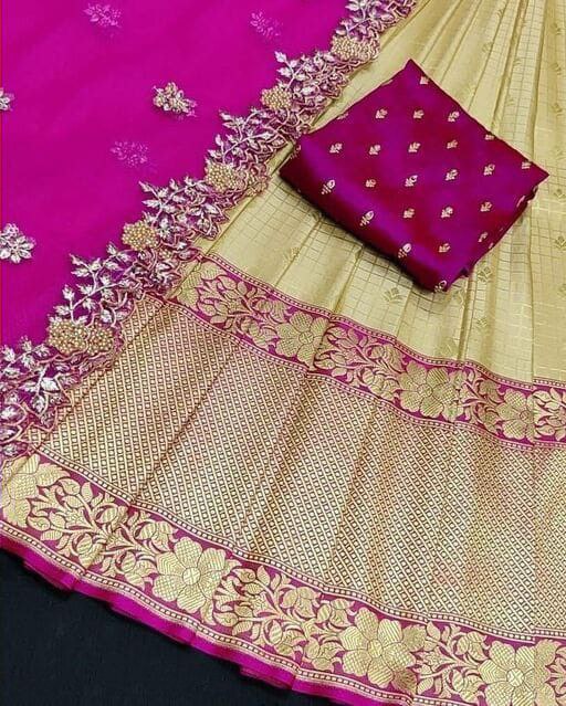 Yellow Pink Half Saree Lehenga Choli with Net Dupatta