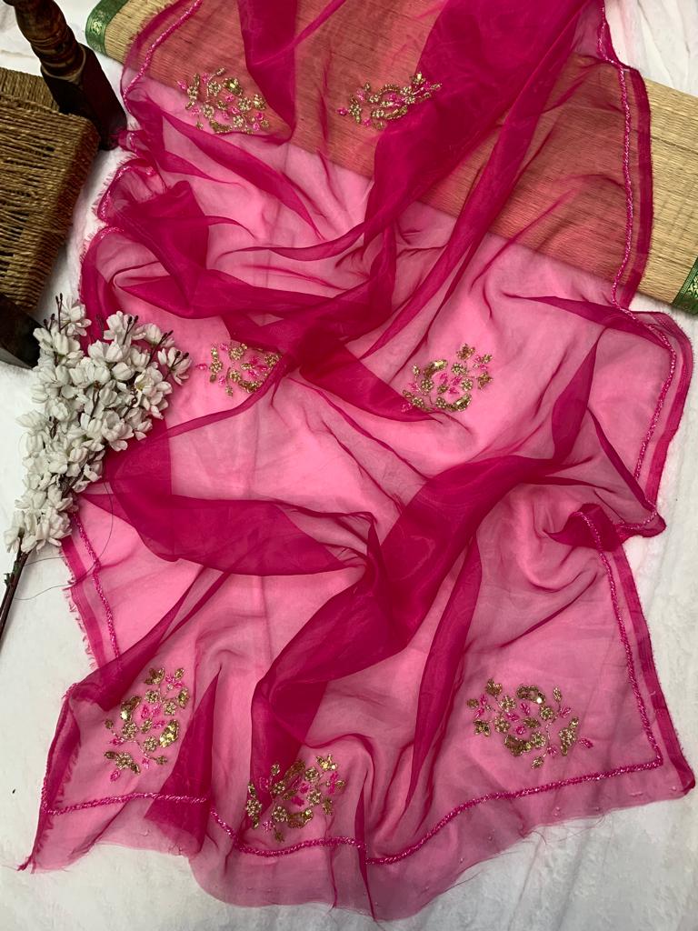 Pink Organza Silk Saree For Women