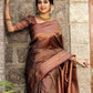 Brown Banarasi Coffee Coloured Soft Silk Saree With Copper Zari Work