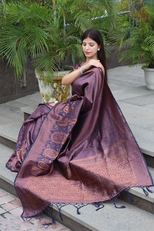Dark Purple Wedding Wear Saree in Banarasi Silk
