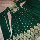 Dark Green Designer Long Suit Palazzo Set With Dupatta