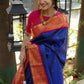 Wedding Blue Golden Kanjivaram Silk Saree For Women