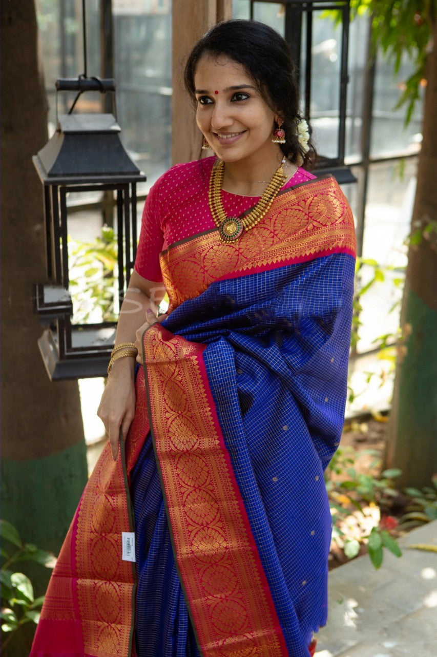 Wedding Blue Golden Kanjivaram Silk Saree For Women