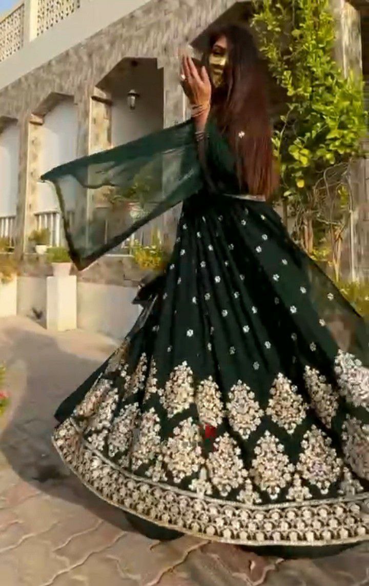 Dark Green Designer Long Suit Palazzo Set With Dupatta