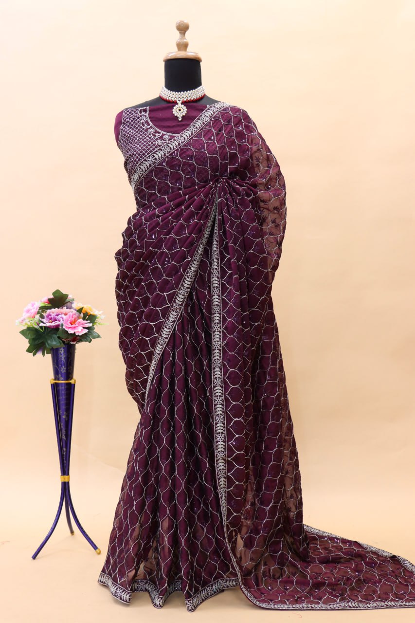 Magento Handcrafted Silk Bridal Saree with Fancy Dori And Blouse