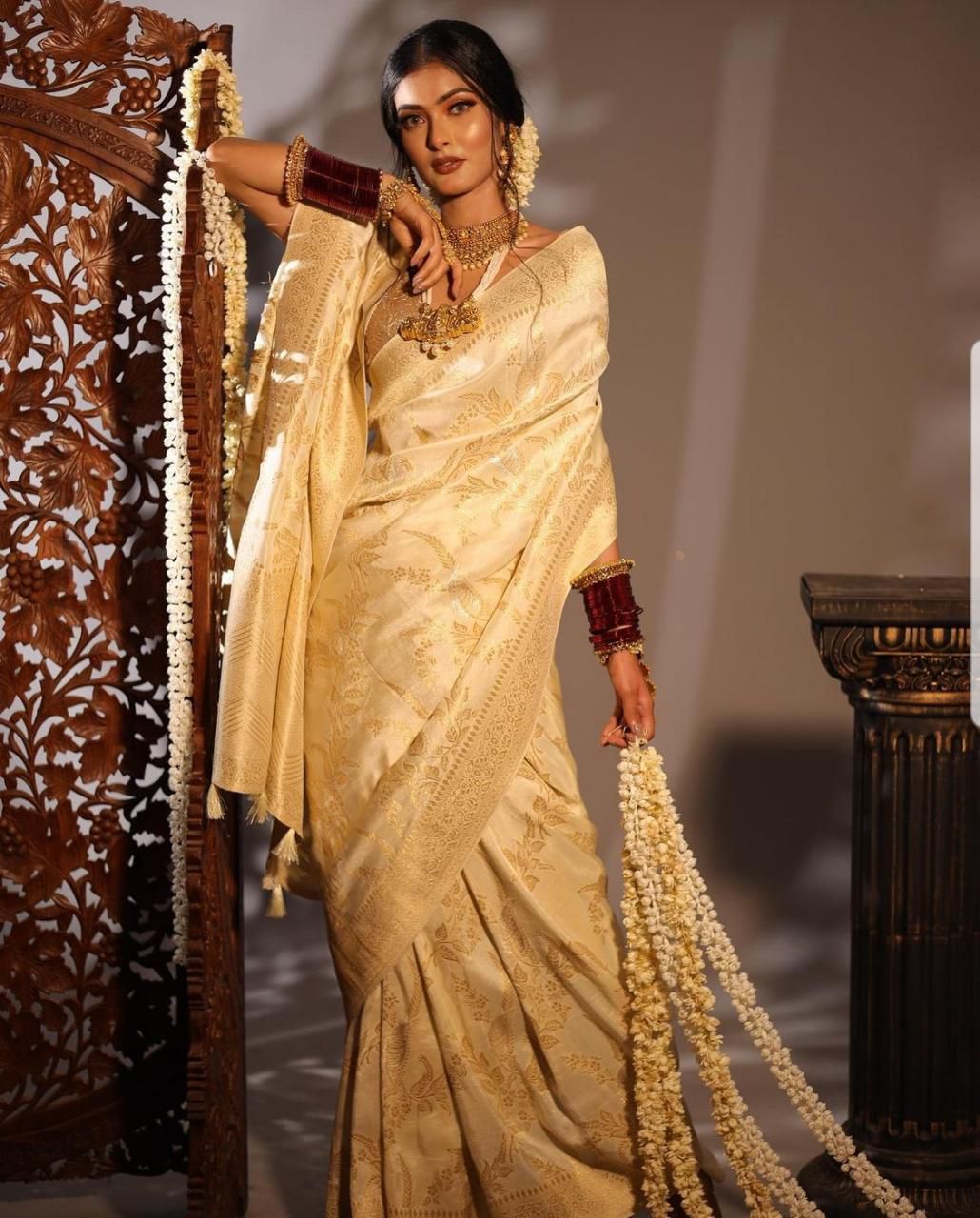 Golden colour clearance saree for marriage