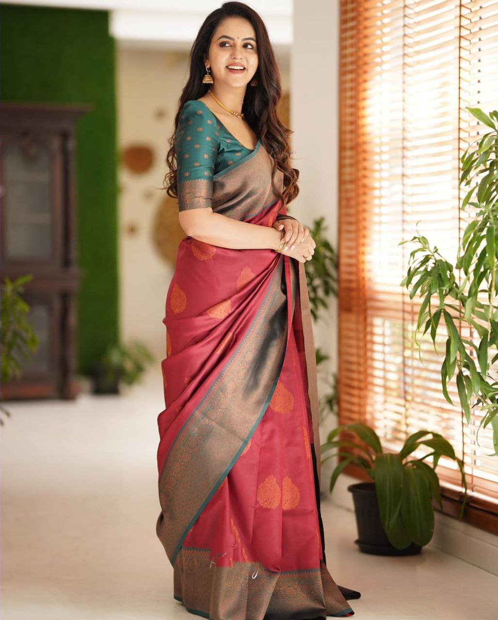 Maroon Designer Silk Saree with Unstitched Blouse