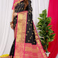 Black and Magenta Banarasi Silk Saree with Golden Zari Work