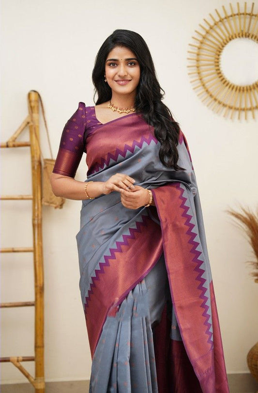 Blue Purple Color Wedding wear Printed Silk Saree