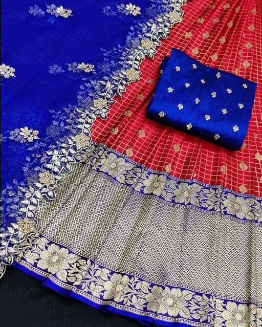 Royal Blue Half Saree Lehenga Choli with Net Dupatta