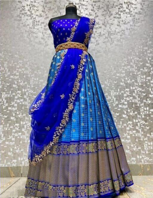 Light Blue Half Saree Lehenga Choli with Net Dupatta