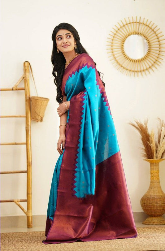 Light Blue Color Wedding wear Printed Silk Saree