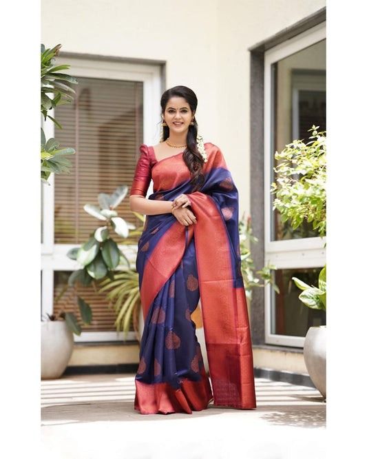 Navy Blue Pure Silk Kanjeevaram Saree