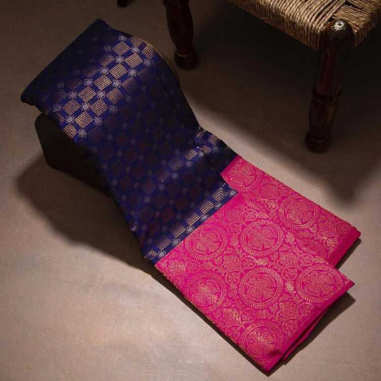 Partywear Blue Pure Silk Kanjeevaram Saree for Women