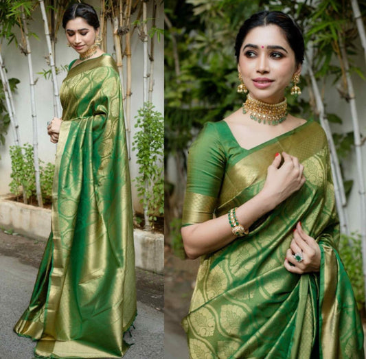 Kanchipuram Saree in Light Green For Women