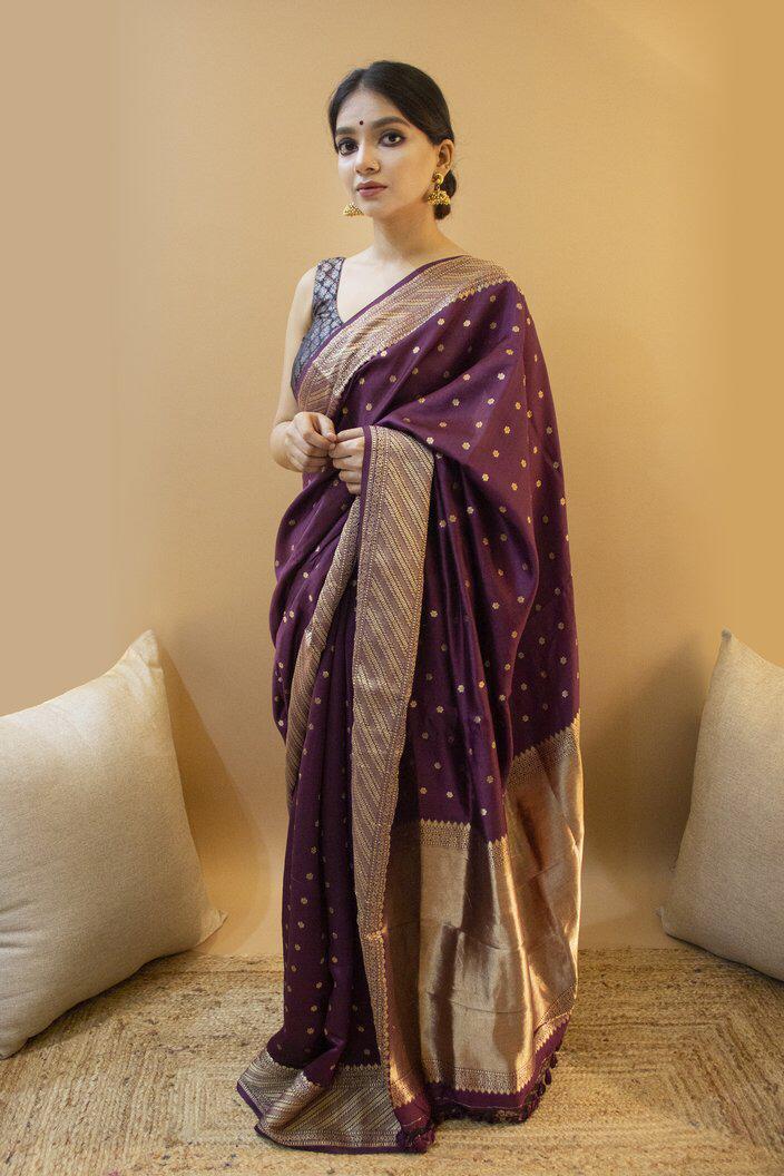 Purple Colour Festive Wear Pure Silk Designer Saree