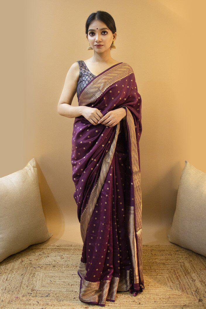 Purple Colour Festive Wear Pure Silk Designer Saree