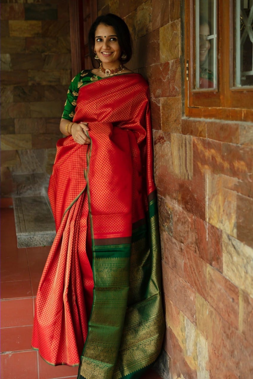 Wedding wear Green Zari Woven Work Silk Saree
