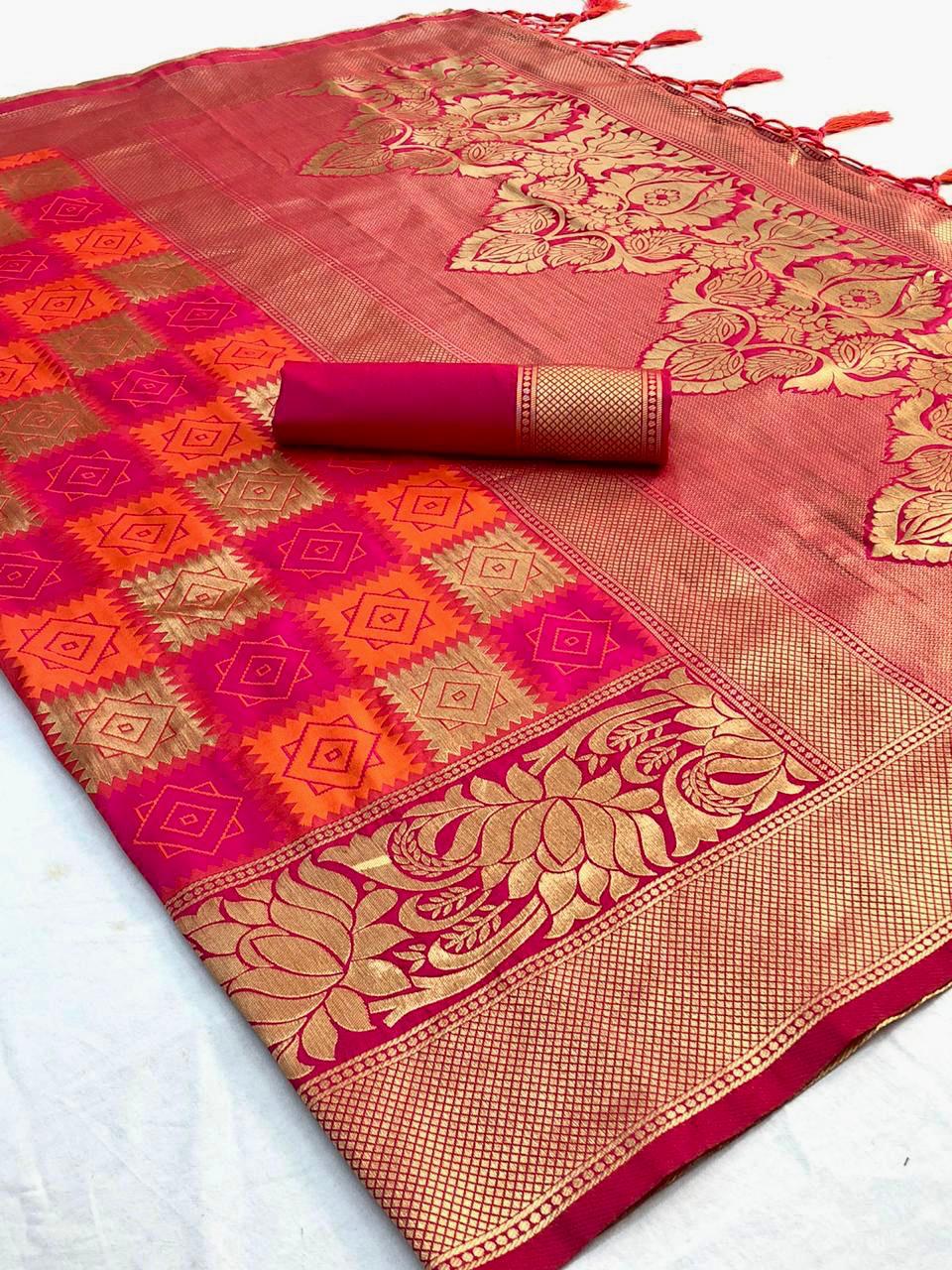 Banarasi Red Traditional Silk Sari For Women