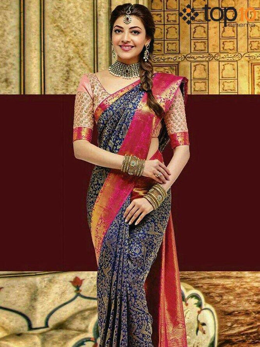 Navy blue kanjiwaram Pure Silk Wedding Saree