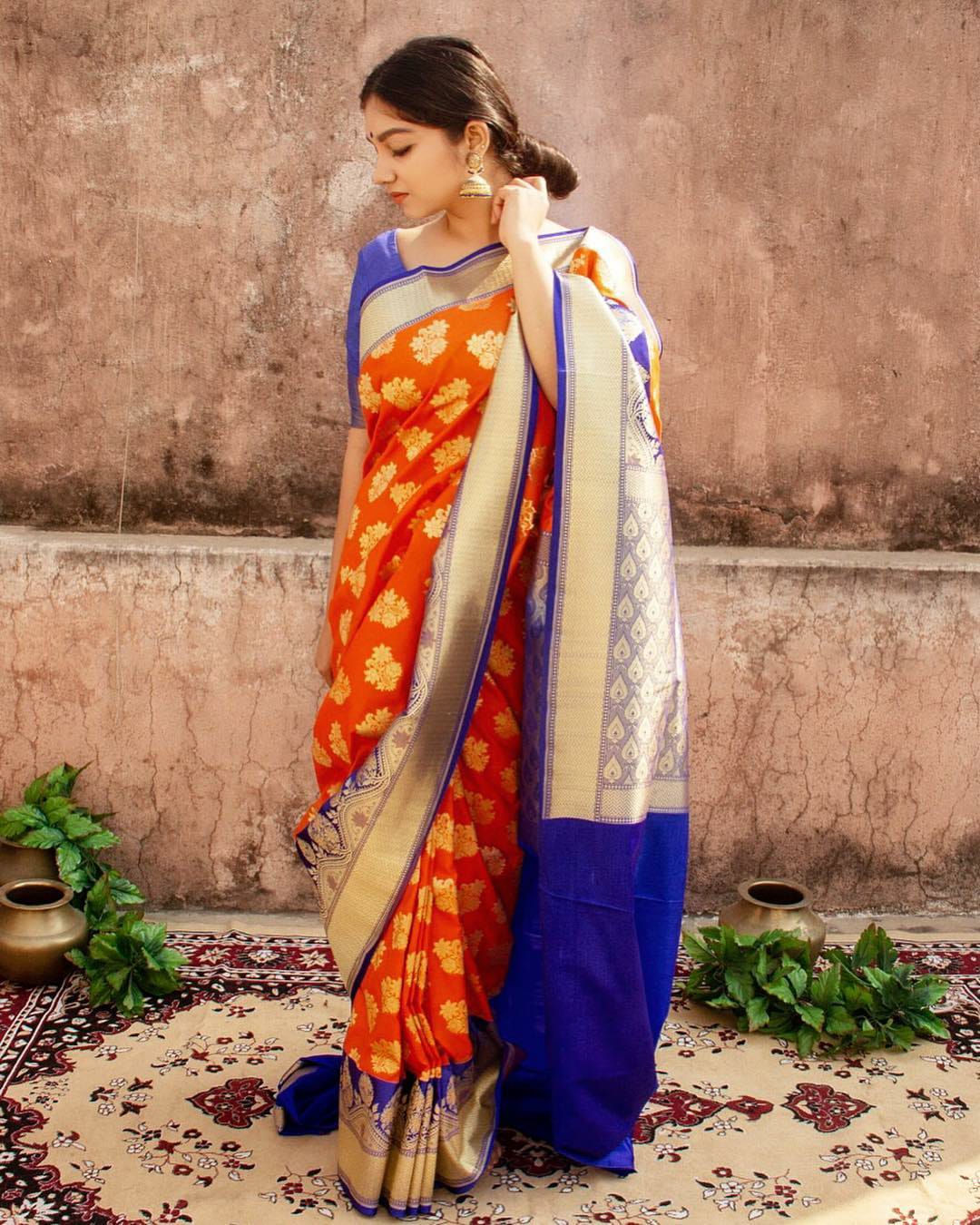 Magenta & Orange Bridal Zari Woven Saree In Silk 4866SR16